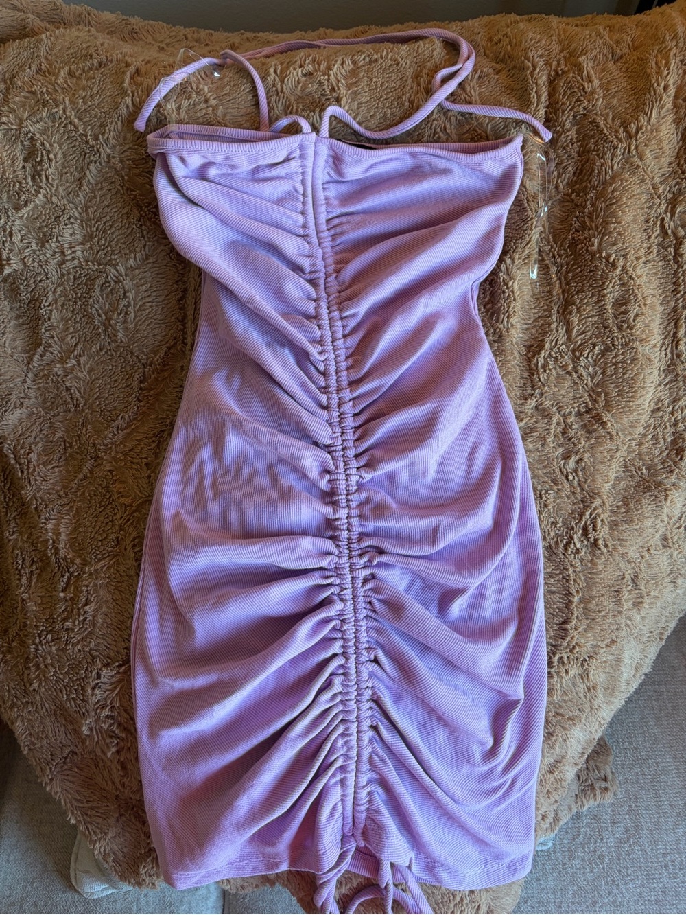 Ruched Bodycon Halter Dress in Lavender